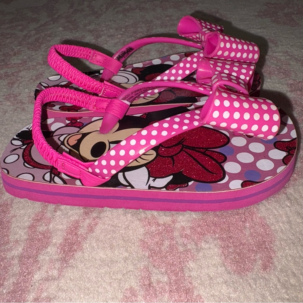 Disney Minnie Mouse Pink Polka Dot Bow Flip Flops Toddler Girl size 7-8 - Picture 6 of 8